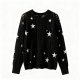 Black Star-Print Openwork Knit Sweater