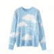 Light Blue Cloud Pattern Openwork Knit Sweater