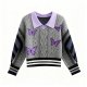 Gray & Purple Butterfly Polo Collar Sweater