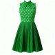 Green Sleeveless Polka Dot Pleated Dress