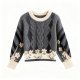 Gray & Cream Floral Cable Knit Sweater