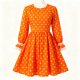 Orange Long-Sleeve Polka Dot Dress