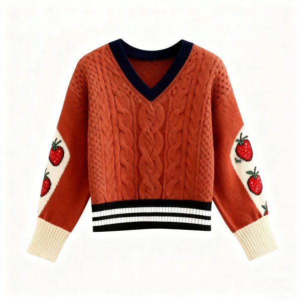 Terracotta Strawberry Cable Knit Sweater