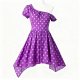 Purple One-Shoulder Polka Dot Dress