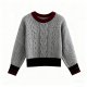 Gray & Burgundy Contrast Crew Neck Cable Knit Sweater - Relaxed Fit Winter Top