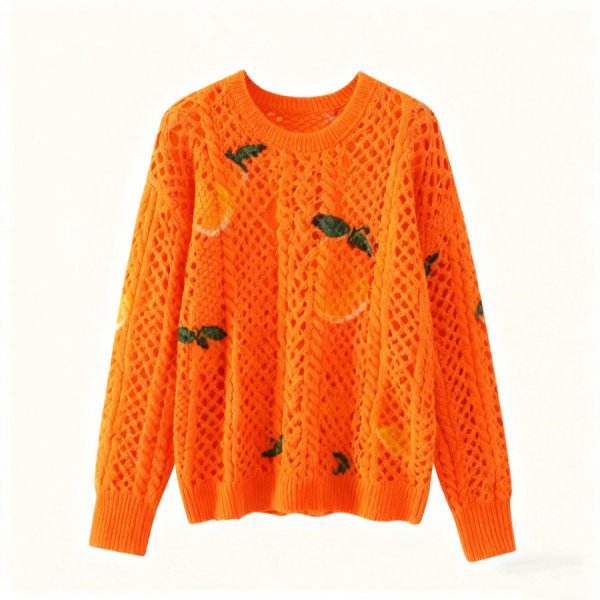 Bright Orange Citrus Openwork Knit Sweater