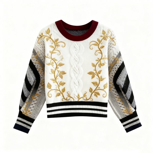 White & Gold Vine Cable Knit Sweater