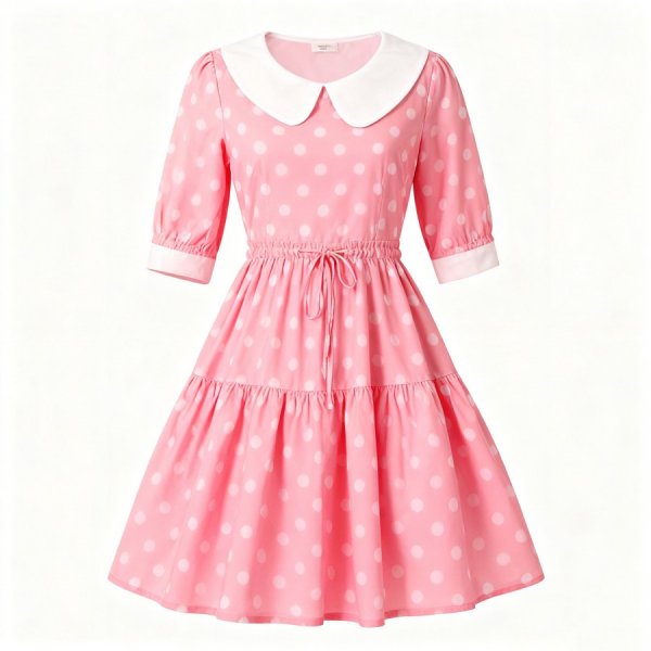 Pink Peter Pan Collar Polka Dot Dress