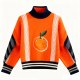Orange Turtleneck Cable Knit Sweater (Orange Pattern)