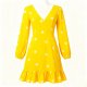 Yellow V-Neck Polka Dot Dress