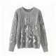 Gray Argyle Pattern Openwork Knit Sweater