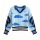 Light Blue Cloud Sequin Polo Collar Sweater