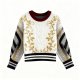 White & Gold Vine Cable Knit Sweater