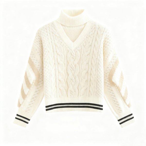 Cream Turtleneck Cable Knit Sweater