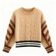 Beige & Brown Striped Cable Knit Sweater