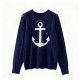 Navy Blue Anchor Emblem Openwork Knit Sweater