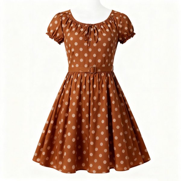 Brown Polka Dot Dress with Belt