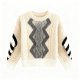 Beige & Gray Argyle Cable Knit Sweater - Oversized Relaxed Fit Pullover