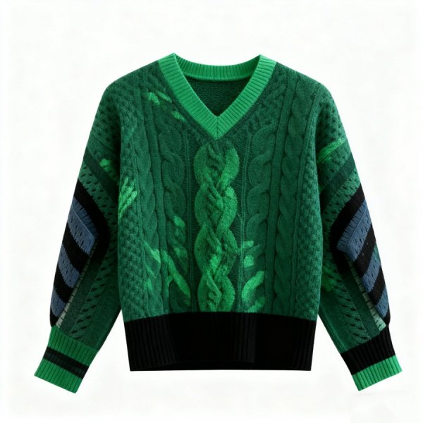 Multi-Green Cable Knit Sweater